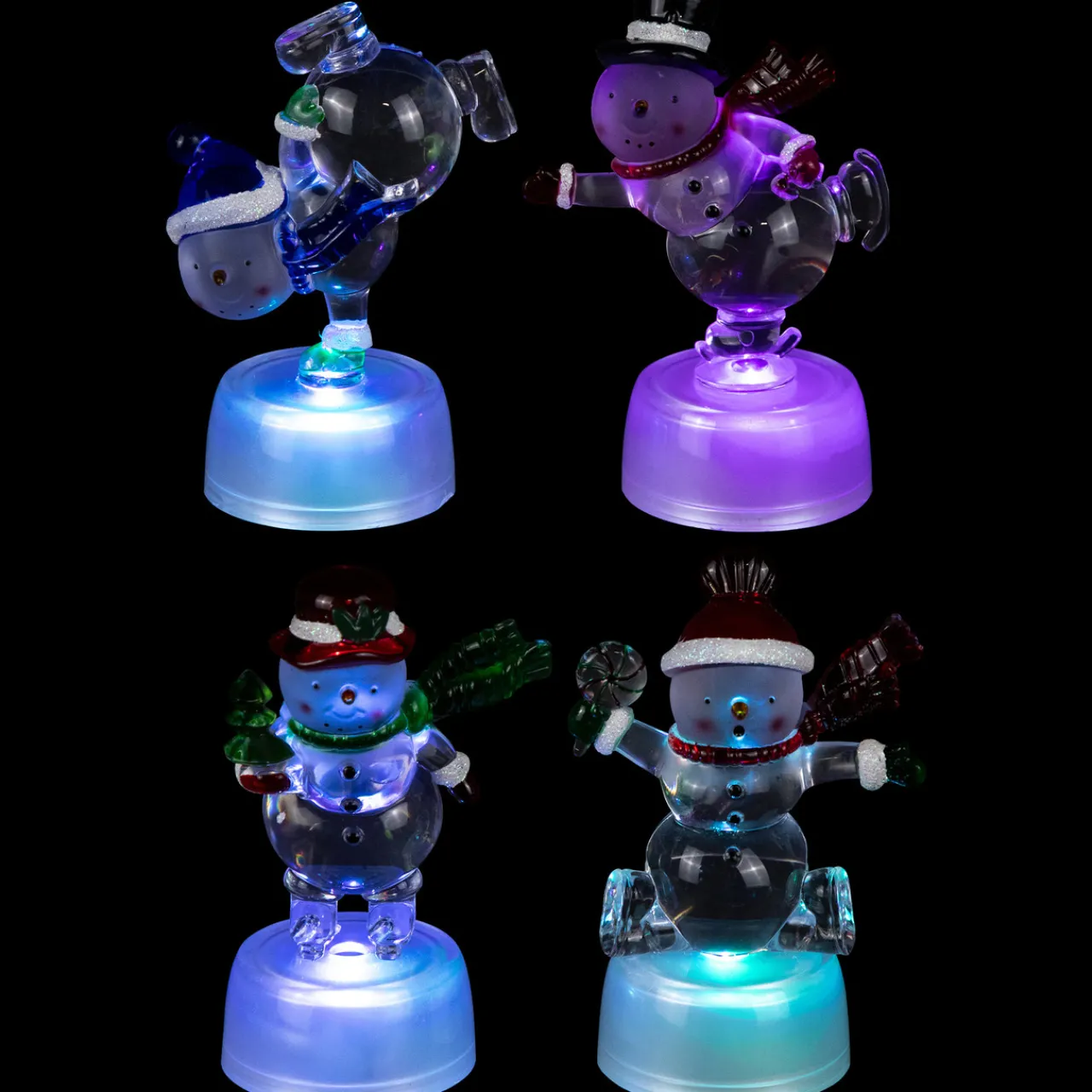 Hot LED Lighted Color Changing Snowmen Acrylic Christmas Decorations - 4.25" - Set of 4 Snowmen