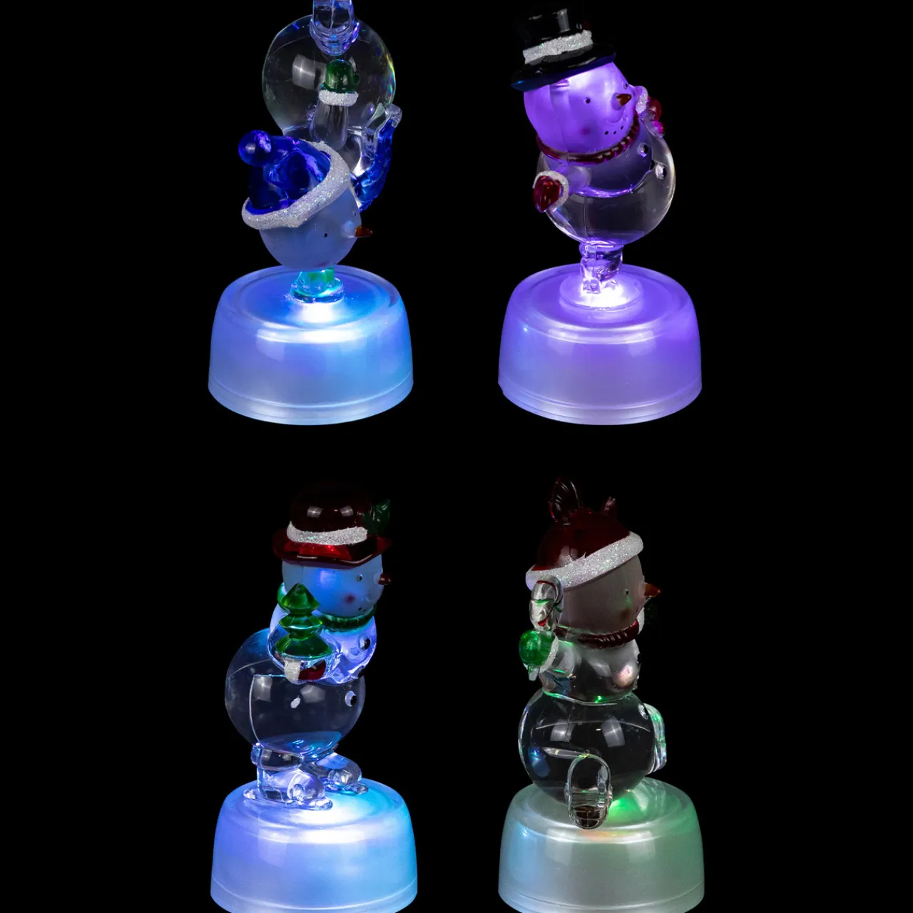 Hot LED Lighted Color Changing Snowmen Acrylic Christmas Decorations - 4.25" - Set of 4 Snowmen
