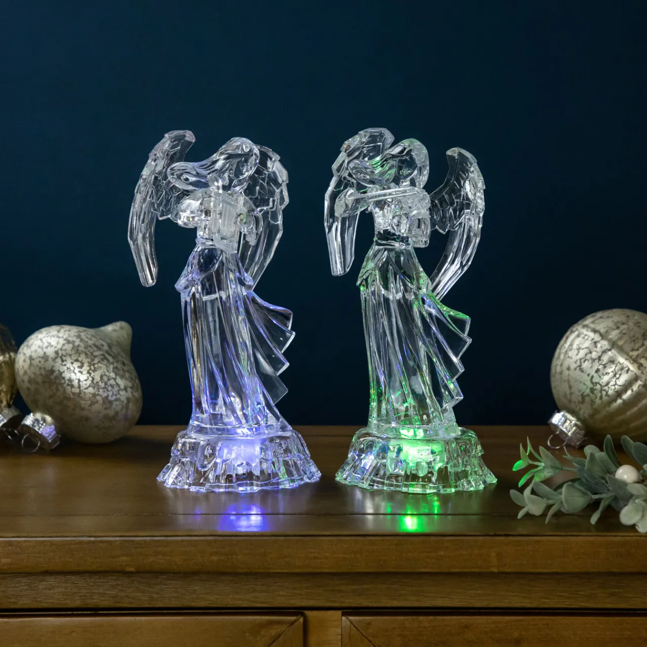 Hot LED Lighted Color Changing Angel Acrylic Christmas Decorations - 9" - Set of 2 Angels