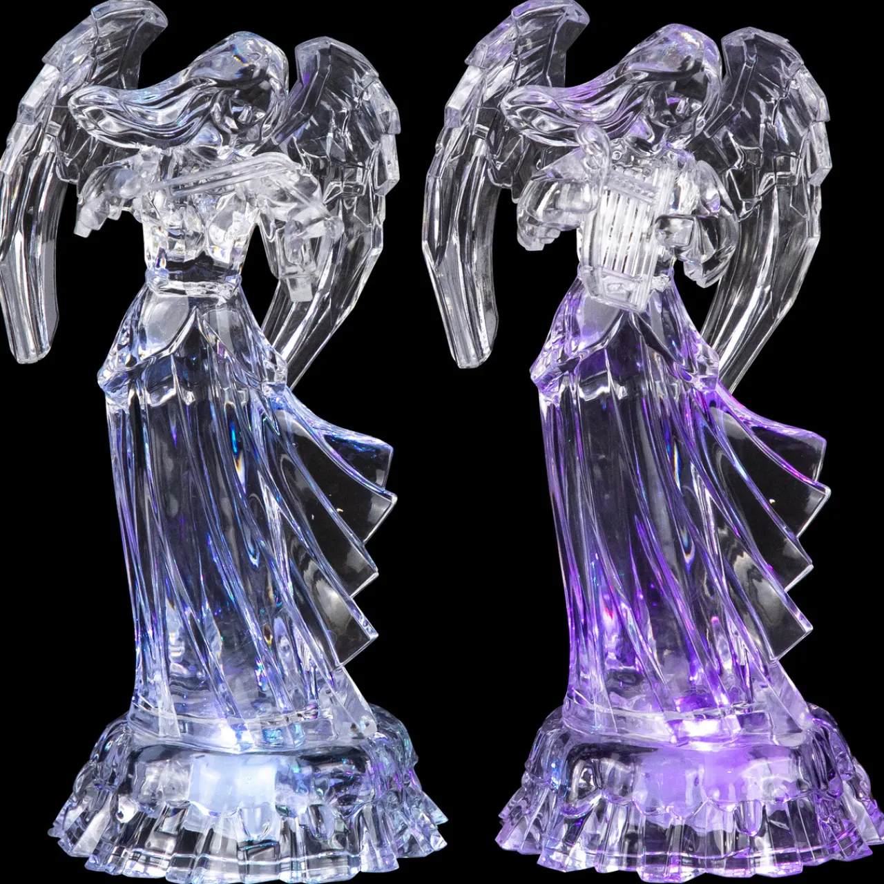 Hot LED Lighted Color Changing Angel Acrylic Christmas Decorations - 9" - Set of 2 Angels