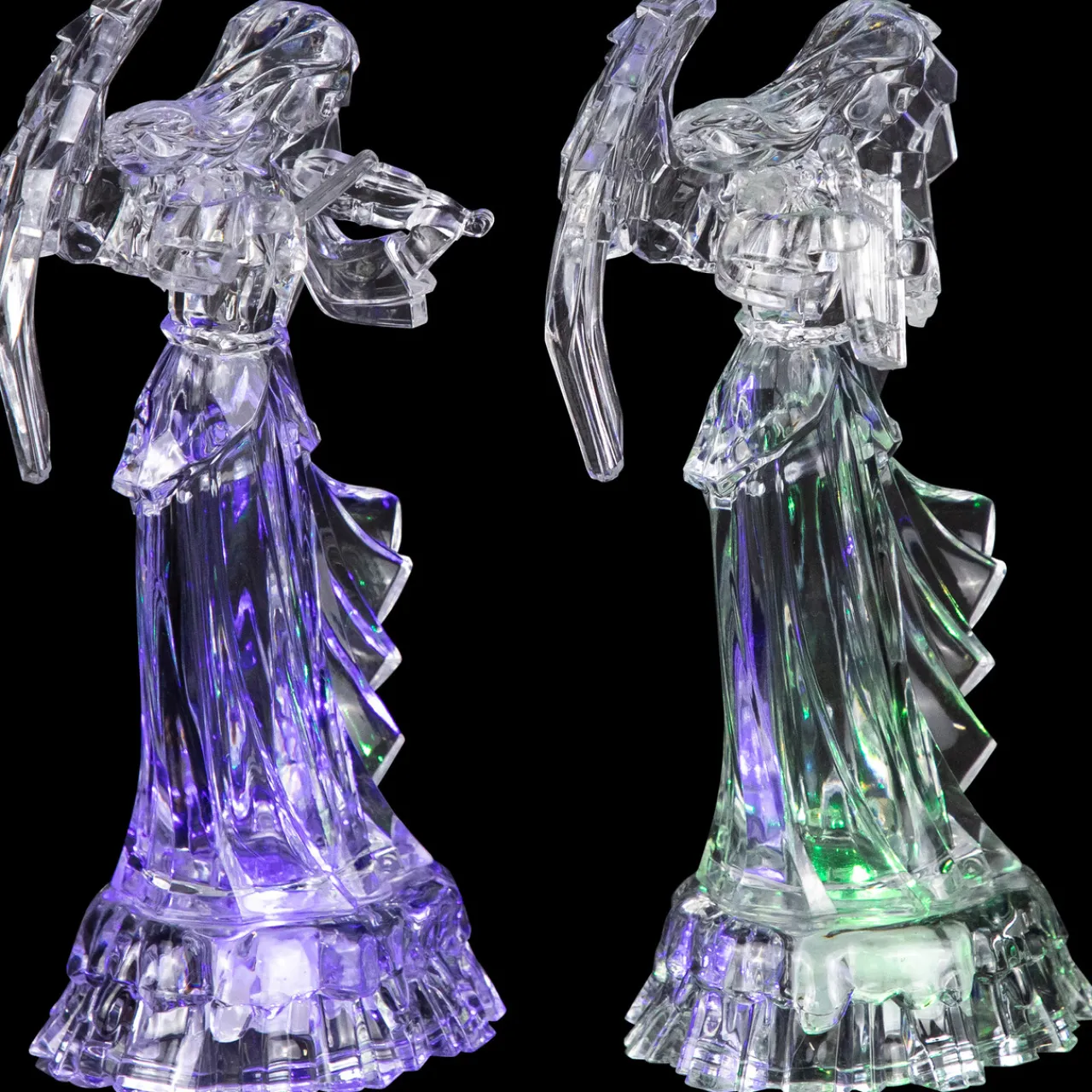 Hot LED Lighted Color Changing Angel Acrylic Christmas Decorations - 9" - Set of 2 Angels