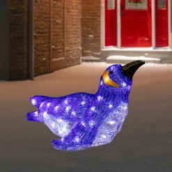 Outlet LED Lighted Commercial Grade Acrylic Swimming Penguin Outdoor Christmas Decoration - 16" - Pure White Lights Animals