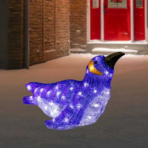 Outlet LED Lighted Commercial Grade Acrylic Swimming Penguin Outdoor Christmas Decoration - 16" - Pure White Lights Animals