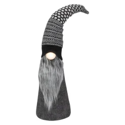LED Lighted Cone Gnome with Knitted Hat Christmas Figure - 20" - Black and White Gnomes