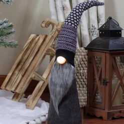 LED Lighted Cone Gnome with Knitted Hat Christmas Figure - 20