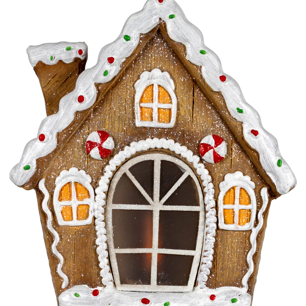 Online LED Lighted Frosted Gingerbread Peppermint Christmas House - 12.5" Gingerbread
