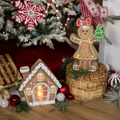 Online LED Lighted Frosted Gingerbread Peppermint Christmas House - 12.5