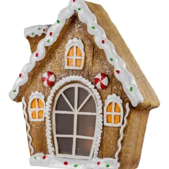 Online LED Lighted Frosted Gingerbread Peppermint Christmas House - 12.5