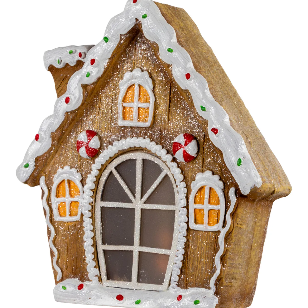 Online LED Lighted Frosted Gingerbread Peppermint Christmas House - 12.5" Gingerbread