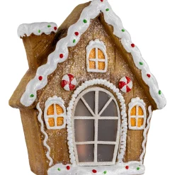 Online LED Lighted Frosted Gingerbread Peppermint Christmas House - 12.5