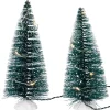 Hot LED Lighted Frosted Mini Bottle Brush Pine Christmas Village Trees - 6" - Set of 2 Accessories