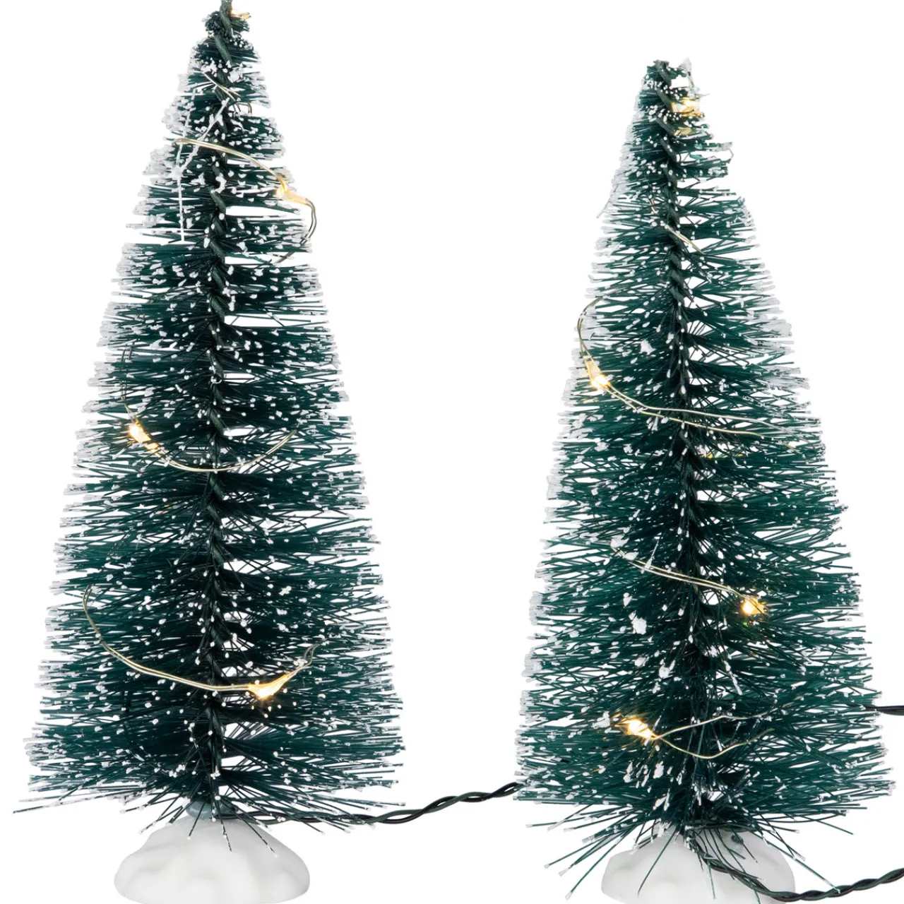 Hot LED Lighted Frosted Mini Bottle Brush Pine Christmas Village Trees - 6" - Set of 2 Accessories
