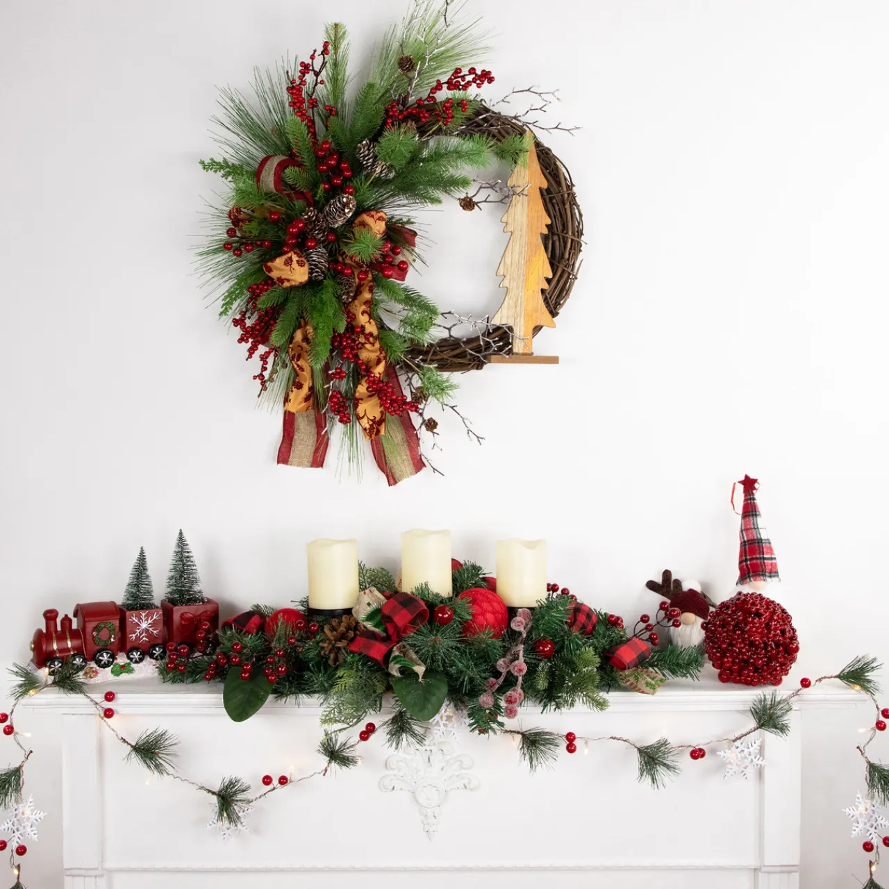 Clearance LED Lighted Frosted Trees in Train Christmas Decoration - 12" - Red and Gold Trains