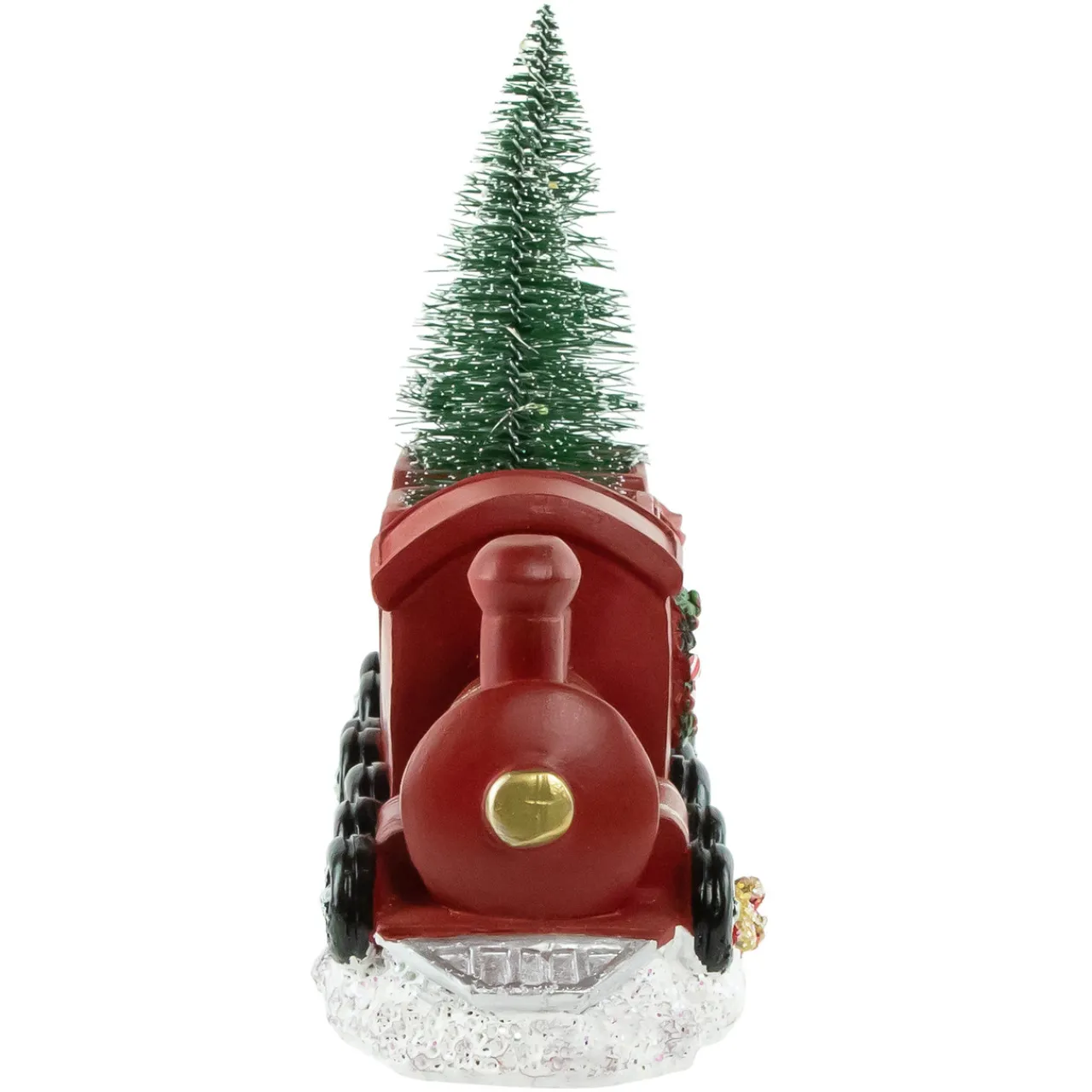 Clearance LED Lighted Frosted Trees in Train Christmas Decoration - 12" - Red and Gold Trains