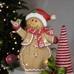 Best LED Lighted Gingerbread Snowman with Bird Christmas Figure - 15" Snowmen