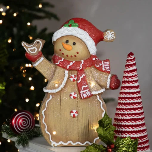 Best LED Lighted Gingerbread Snowman with Bird Christmas Figure - 15" Snowmen