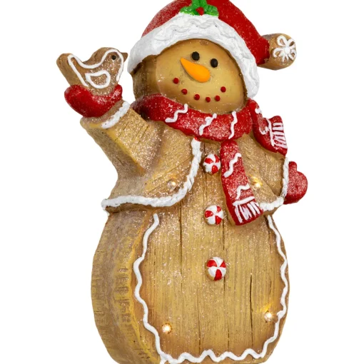 Best LED Lighted Gingerbread Snowman with Bird Christmas Figure - 15" Snowmen