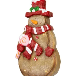 Sale LED Lighted Gingerbread Snowman with Lollipop Christmas Figure - 15.5