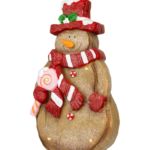 Sale LED Lighted Gingerbread Snowman with Lollipop Christmas Figure - 15.5" Snowmen