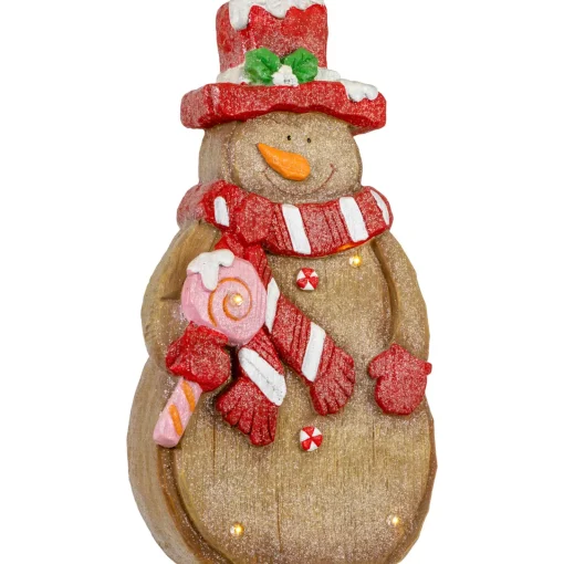 Sale LED Lighted Gingerbread Snowman with Lollipop Christmas Figure - 15.5" Snowmen