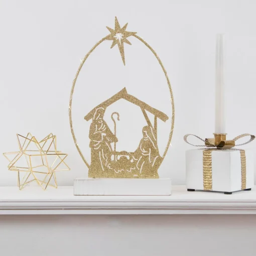 Sale LED Lighted Glitter Holy Family Nativity Scene Christmas Decoration - 14" Nativity
