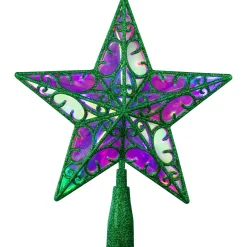 Best LED Lighted Glittered Star Christmas Tree Topper - 11" - Green - Multicolor Lights Stars