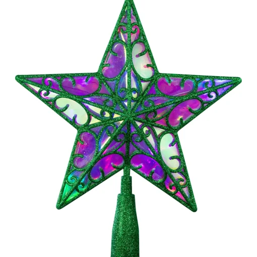 Best LED Lighted Glittered Star Christmas Tree Topper - 11" - Green - Multicolor Lights Stars
