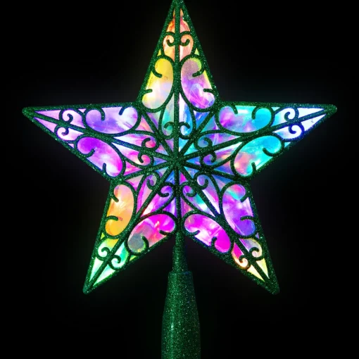 Best LED Lighted Glittered Star Christmas Tree Topper - 11" - Green - Multicolor Lights Stars