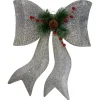 Hot LED Lighted Gradient Mesh Bow Christmas Decoration - 22" - Silver Finish - Warm White Gifts & Bows