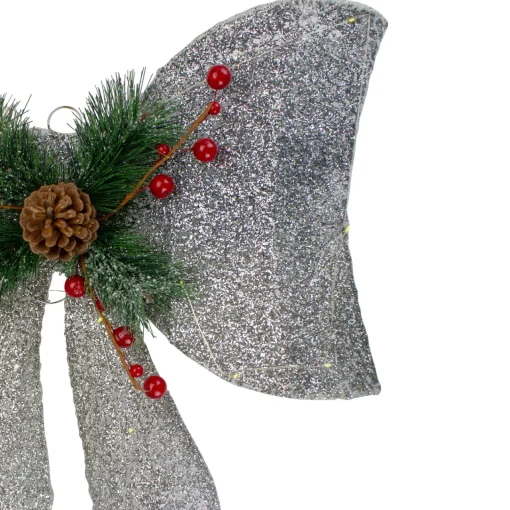 Hot LED Lighted Gradient Mesh Bow Christmas Decoration - 22" - Silver Finish - Warm White Gifts & Bows