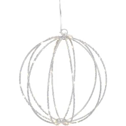 Clearance LED Lighted Hanging Ball Christmas Decoration - 8" - Silver - Warm White Lights Novelty