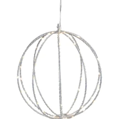 Clearance LED Lighted Hanging Ball Christmas Decoration - 8" - Silver - Warm White Lights Novelty