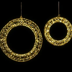 Best LED Lighted Hanging Christmas Wreath Decorations - 18" - Set of 2 - Gold Lights Door