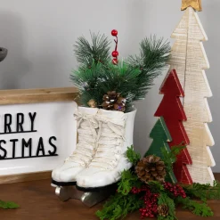 Hot LED Lighted Ice Skates with Floral Arrangement Christmas Decoration - 12" Centerpieces & Arrangements