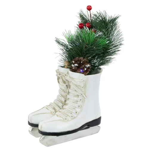 Hot LED Lighted Ice Skates with Floral Arrangement Christmas Decoration - 12" Centerpieces & Arrangements