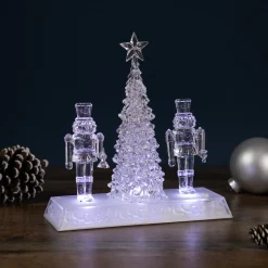 Hot LED Lighted Icy Crystal Nutcracker and Christmas Tree Decoration - 9" - White Lights Nutcrackers