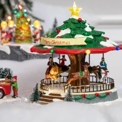Hot LED Lighted Musical and Animated Christmas Carousel Village Display - 10.5" Building Sets