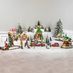 Hot LED Lighted Musical and Animated Christmas Carousel Village Display - 10.5