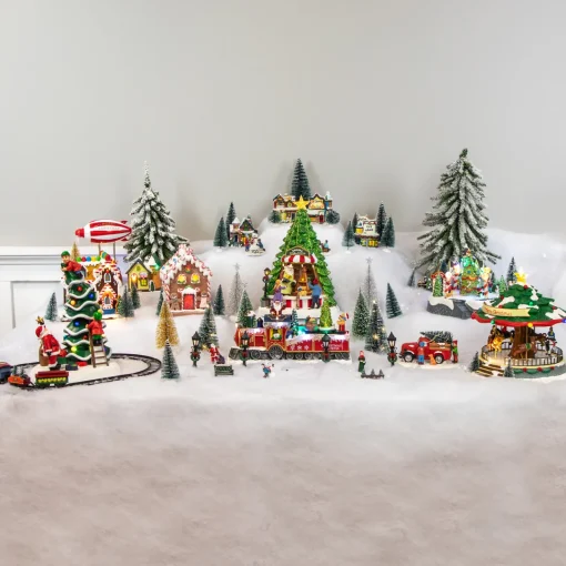 Hot LED Lighted Musical and Animated Christmas Carousel Village Display - 10.5" Building Sets