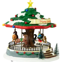 Hot LED Lighted Musical and Animated Christmas Carousel Village Display - 10.5