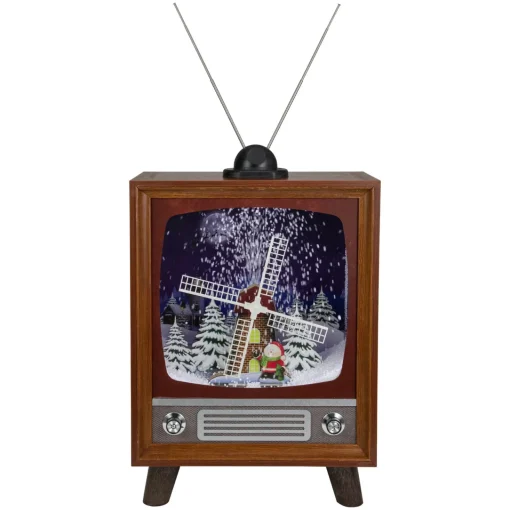 LED Lighted Musical Snowing Windmill TV Set Decoration - 21" Animated & Musical