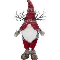 Clearance LED Lighted Nordic Hat Standing Santa Christmas Gnome with Antlers - 30" - Red Gnomes