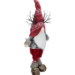 Clearance LED Lighted Nordic Hat Standing Santa Christmas Gnome with Antlers - 30" - Red Gnomes