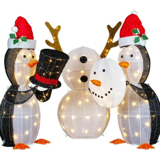 Best LED Lighted Penguins Building Snowman Outdoor Christmas Decoration - 35" - Set of 3 Snowmen