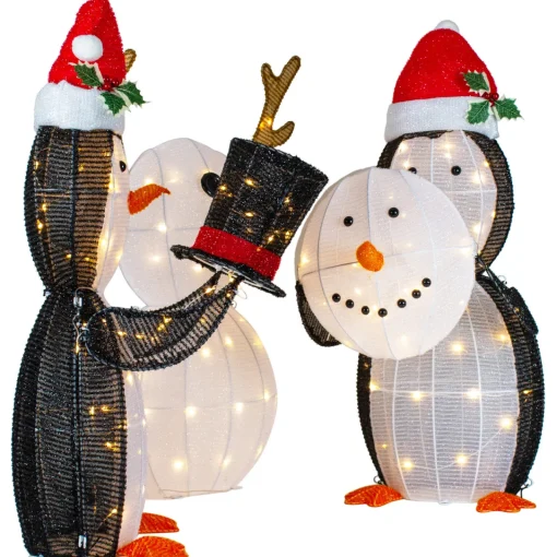 Best LED Lighted Penguins Building Snowman Outdoor Christmas Decoration - 35" - Set of 3 Snowmen