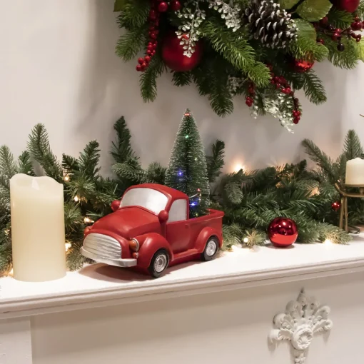 Discount LED Lighted Pine Tree in Vintage Truck Christmas Decoration - 10" - Red People
