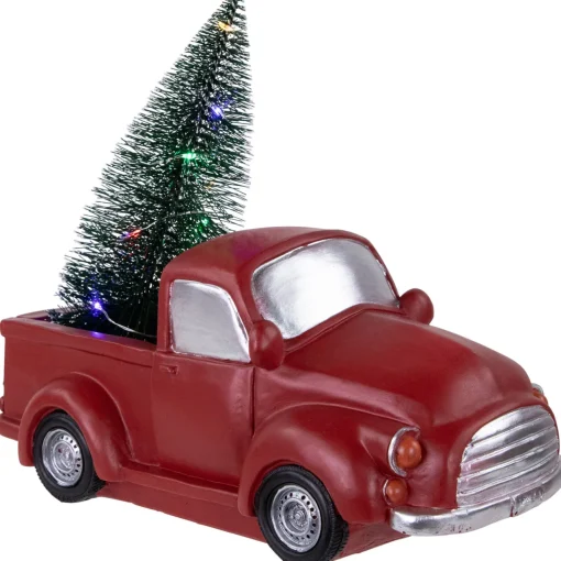 Discount LED Lighted Pine Tree in Vintage Truck Christmas Decoration - 10" - Red People