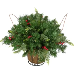 Online LED Lighted Red Berries and Mixed Pine Hanging Christmas Basket - 18" Centerpieces & Arrangements