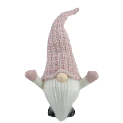 Clearance LED Lighted Round Rattan Christmas Gnome Figure - 14" - Pink and Cream Gnomes