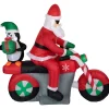 New LED Lighted Santa and Penguin on Motorcycle Outdoor Christmas Inflatable - 5' Santa Claus